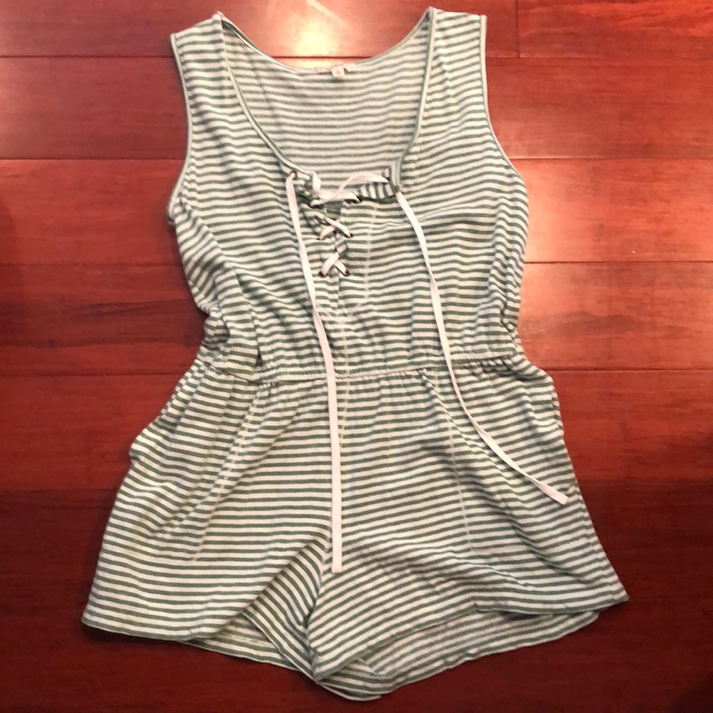 Green and White Stripe Romper